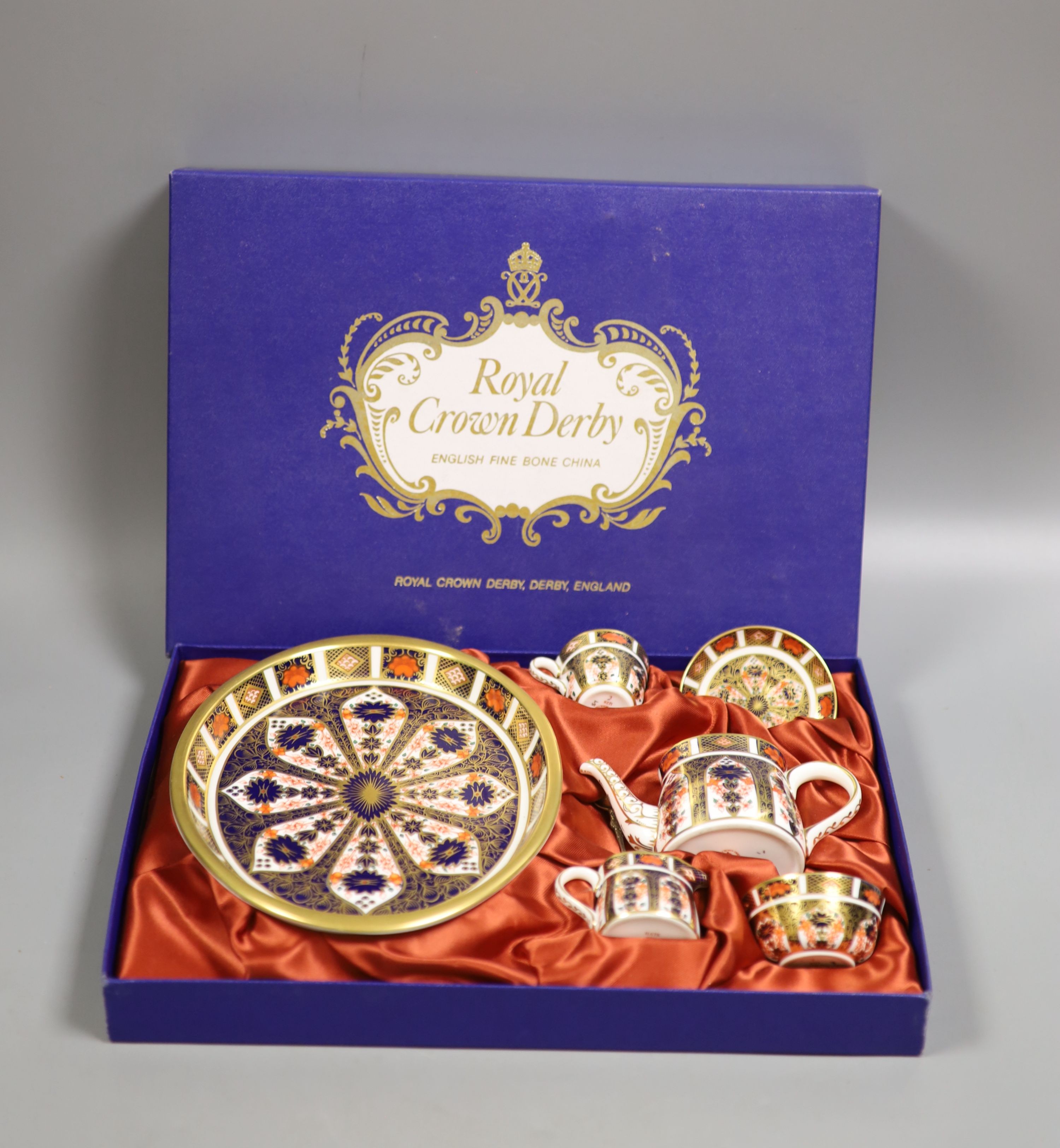 A Royal Crown Derby 'Old Imari' pattern miniature tea service, boxed